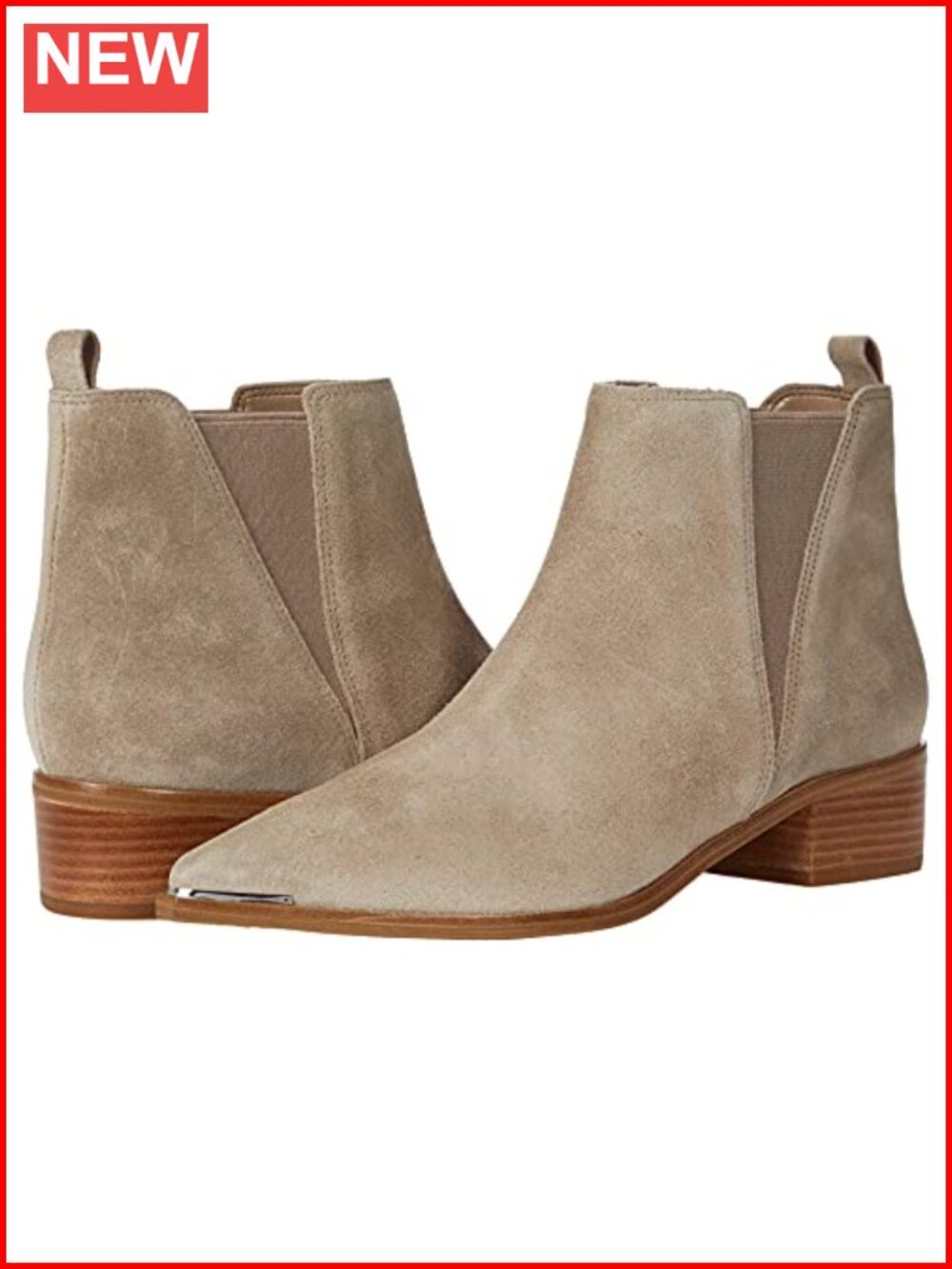 Pointy Toe Suede Ankle Bootie Stacked Heel Pull On Chelsea Boot